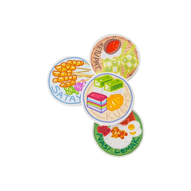 Diatomite Coasters - Makan Favourites (Nasi Lemak, Satay, Kuehs, Ketupat) - 1