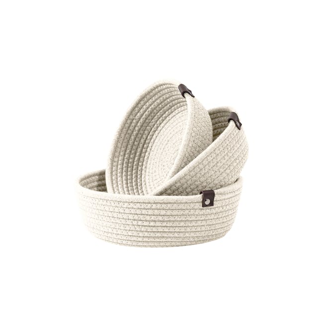 Zahara Cotton Rope Basket - White (Set of 3) - 0