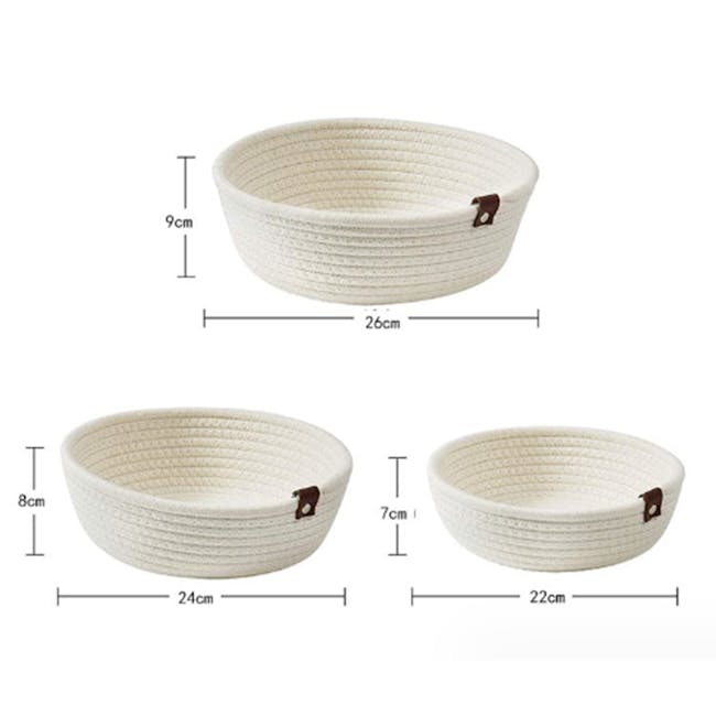 Zahara Cotton Rope Basket - White (Set of 3) - 5
