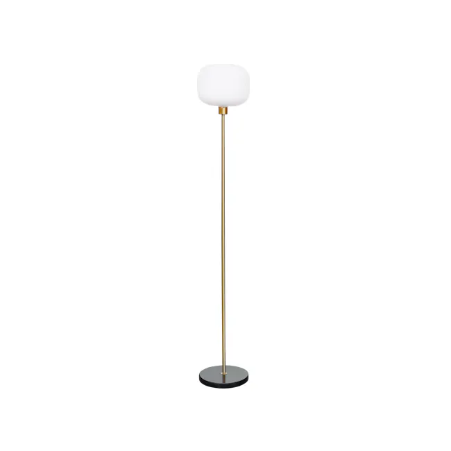 Kordi Floor Lamp - 1 - Modern floor lamp with gold finish, minimalist design, white spherical lampshade, elegant stand