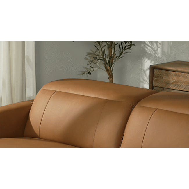 Clyde 3 Seater Power Recliner Sofa - Oslo Tan (Top Grain Leather) - Zero Wall - 6 - Brown leather sofa, modern living room