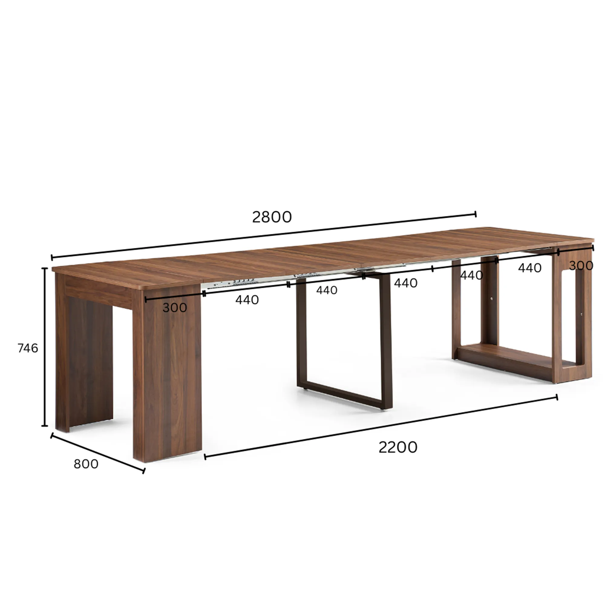 Flexi-Table Extendable Dining Table with Extendable Bench 0.6m-2.8m - Natural - 21