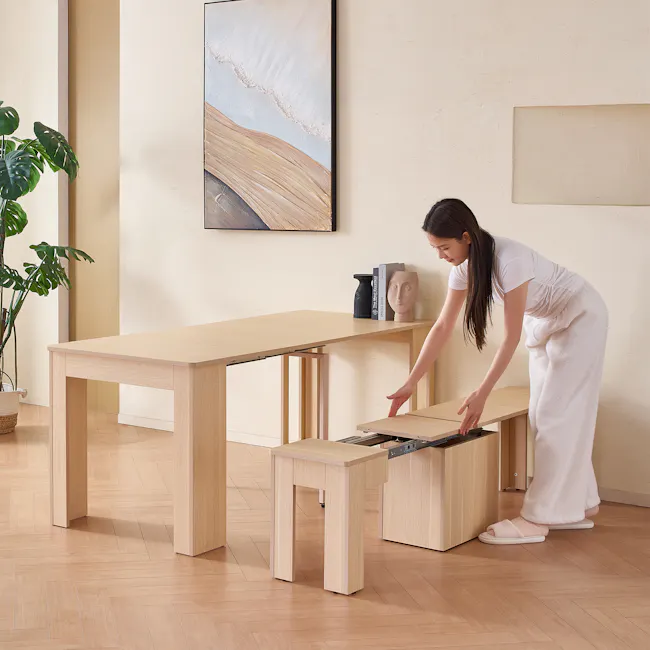 Flexi-Table Extendable Dining Table with Extendable Bench 0.6m-2.8m - Natural - 3