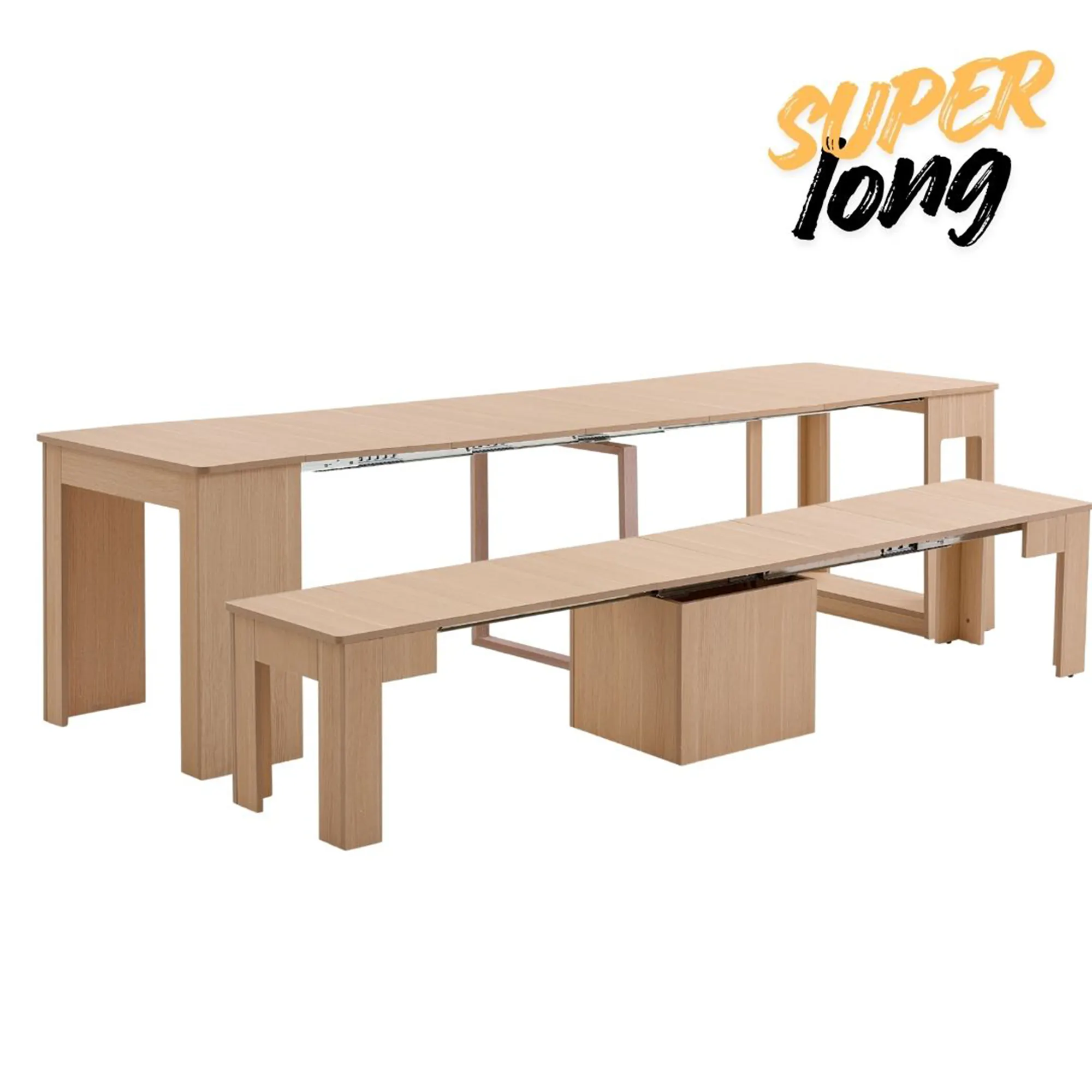 Flexi-Table Extendable Dining Table with Extendable Bench 0.6m-2.8m - Natural - 9