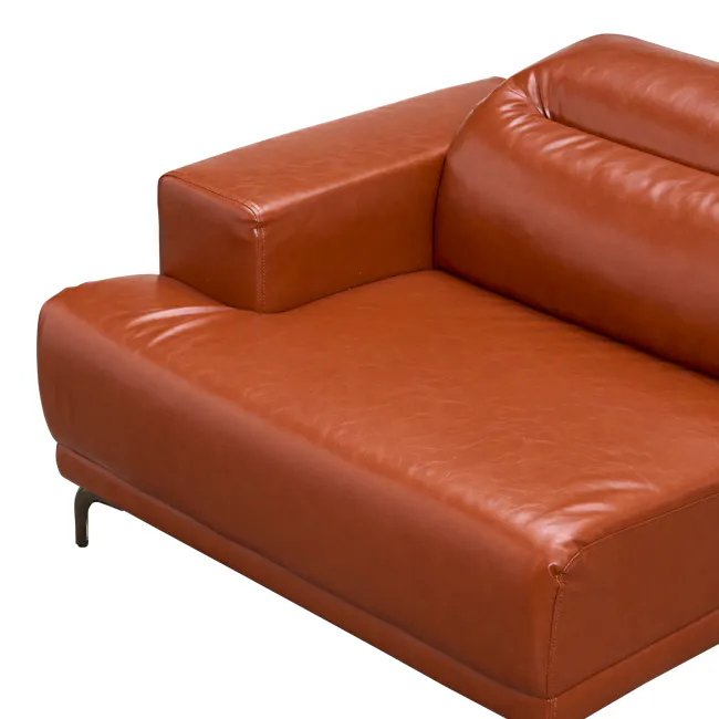 Lorney 3 Seater Sofa with Adjustable Headrest - Camel (Faux Leather) - 112