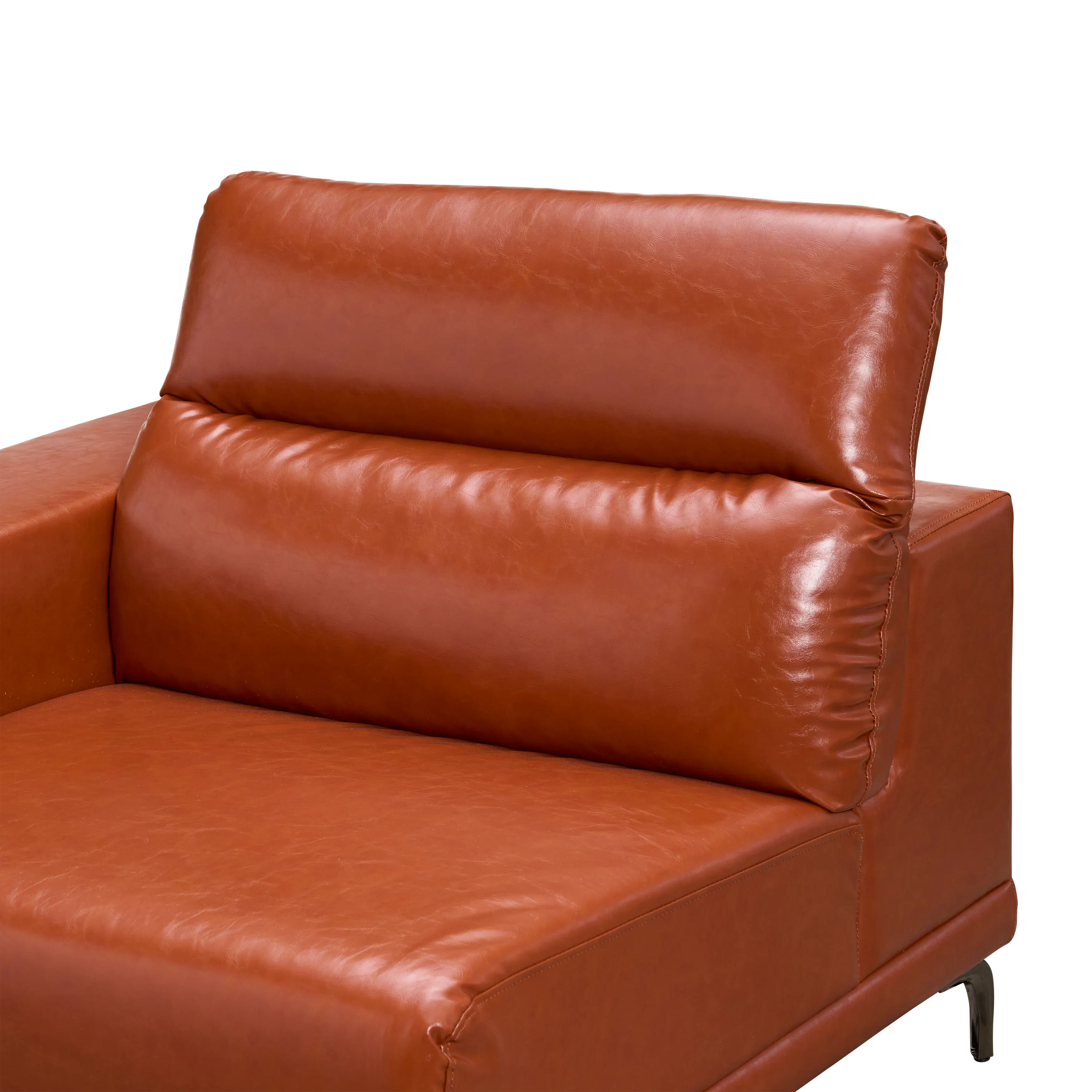 Lorney 3 Seater Sofa with Adjustable Headrest - Camel (Faux Leather) - 115