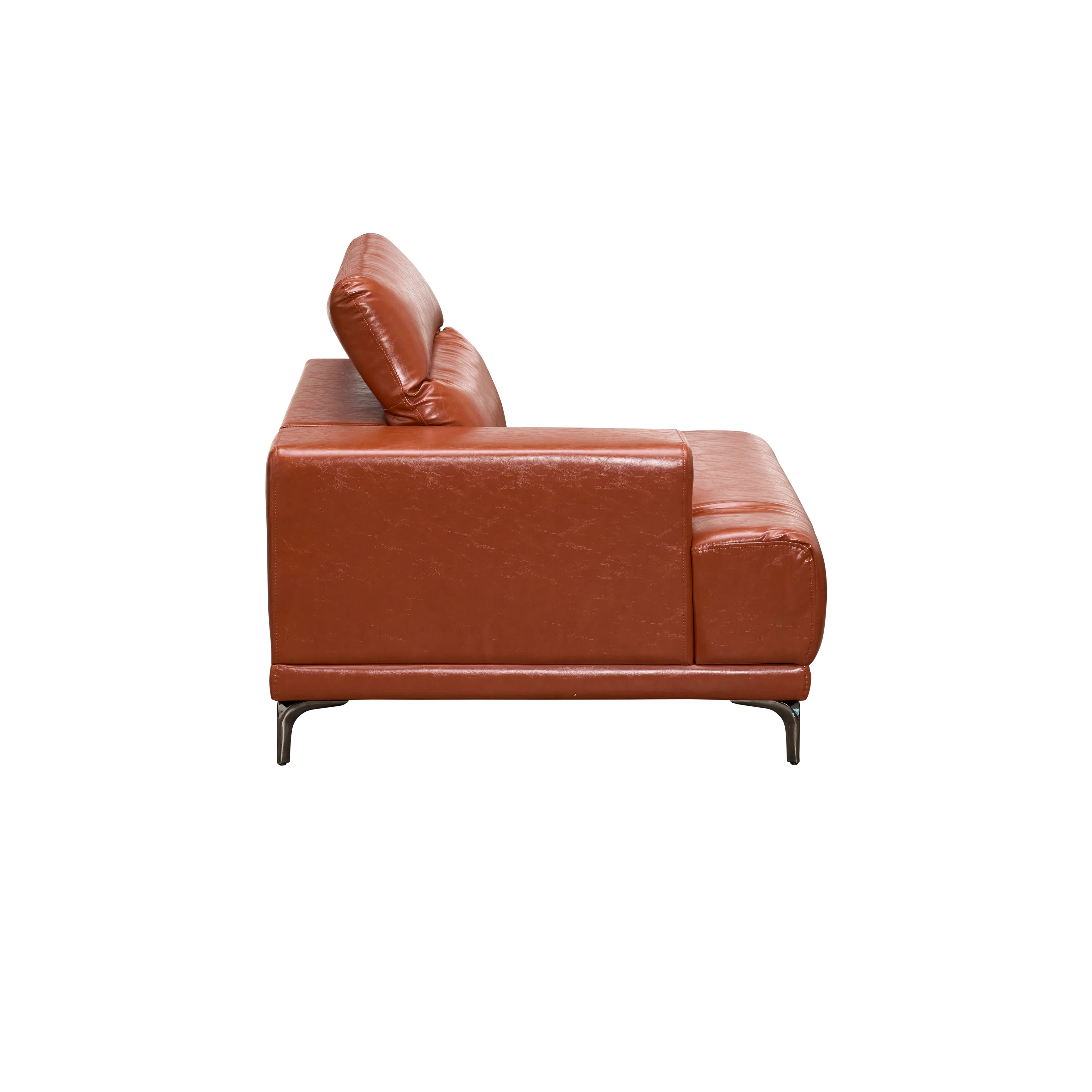 Lorney 4 Seater Sofa with Adjustable Headrest - Camel (Faux Leather) - 111
