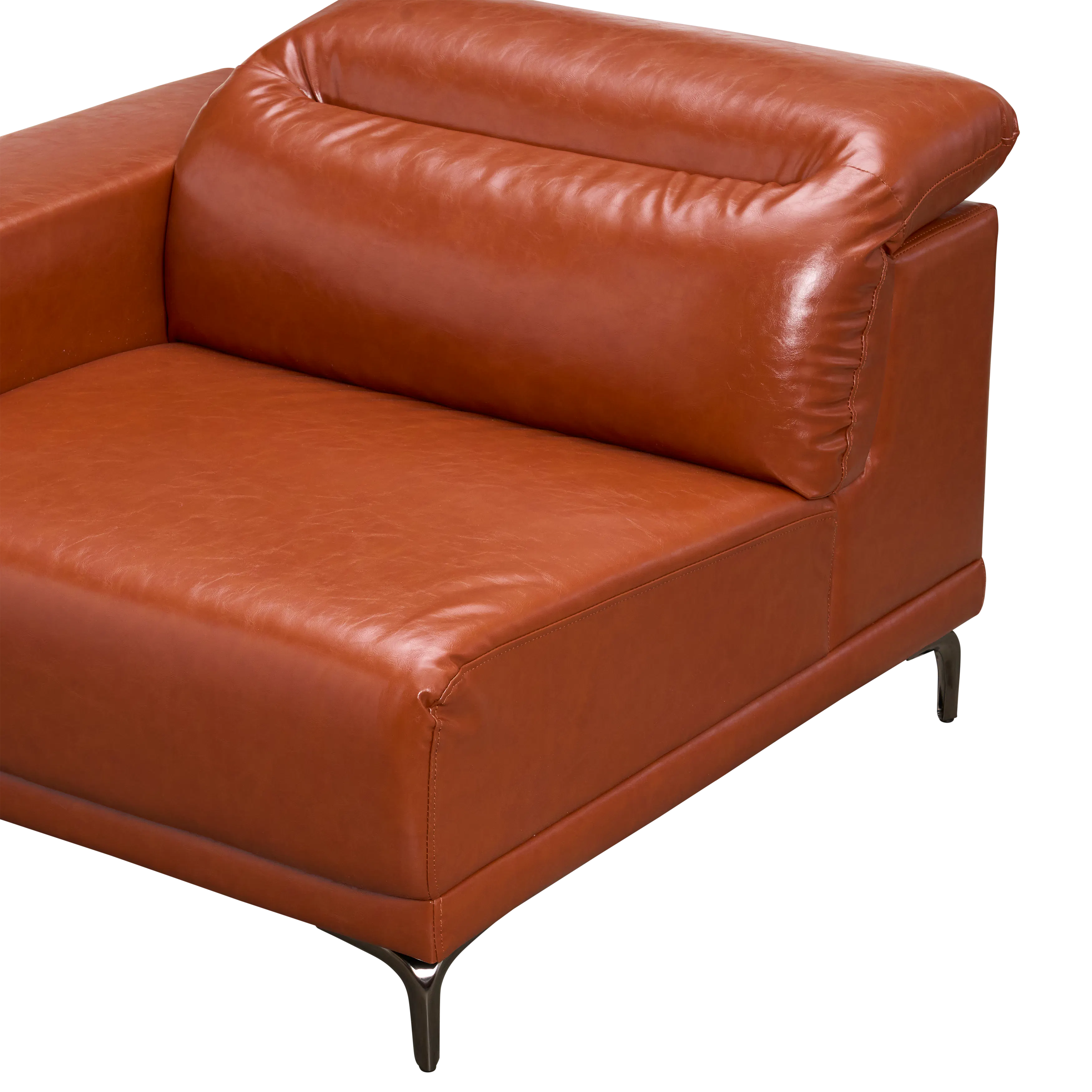 Lorney 4 Seater Sofa with Adjustable Headrest - Camel (Faux Leather) - 36