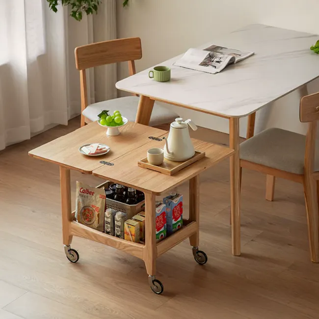Freddy Folding Trolley Side Table - Oak - 3