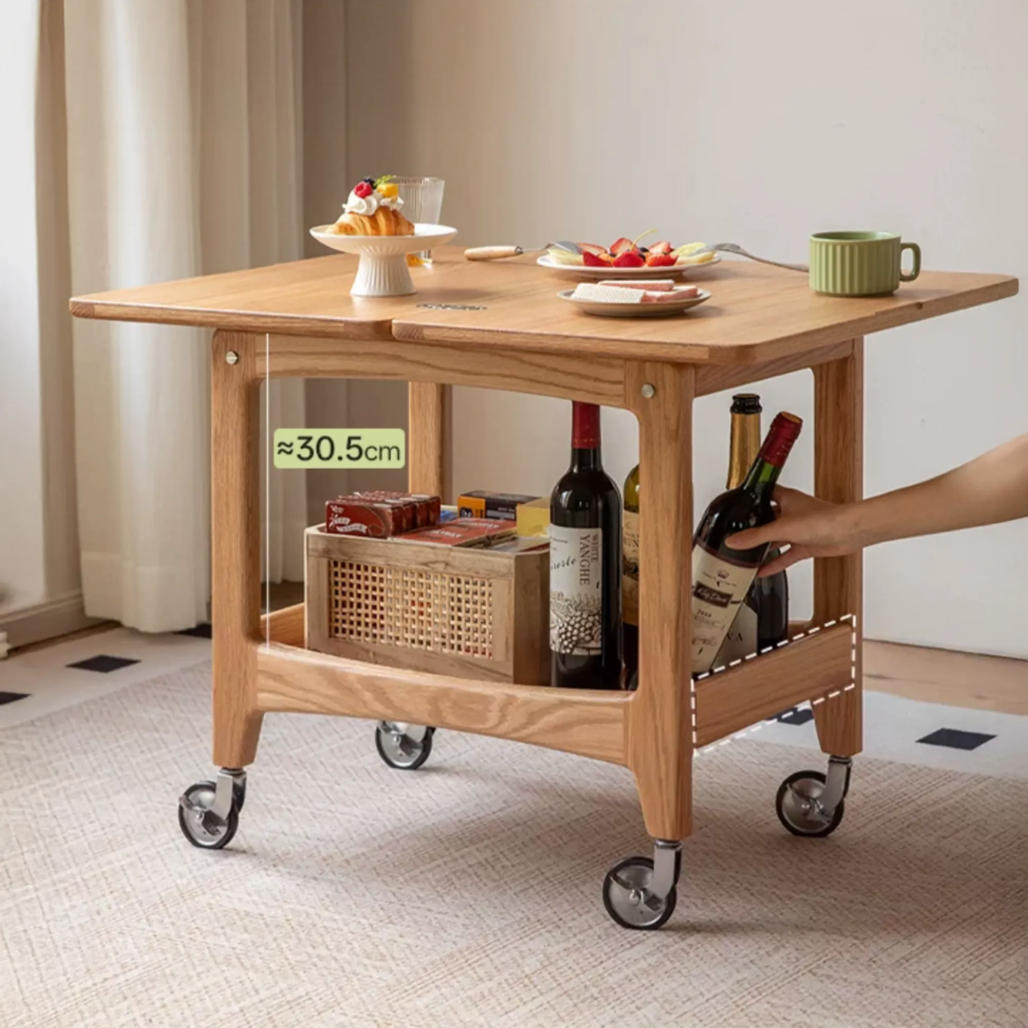 Freddy Folding Trolley Side Table - Oak - 9