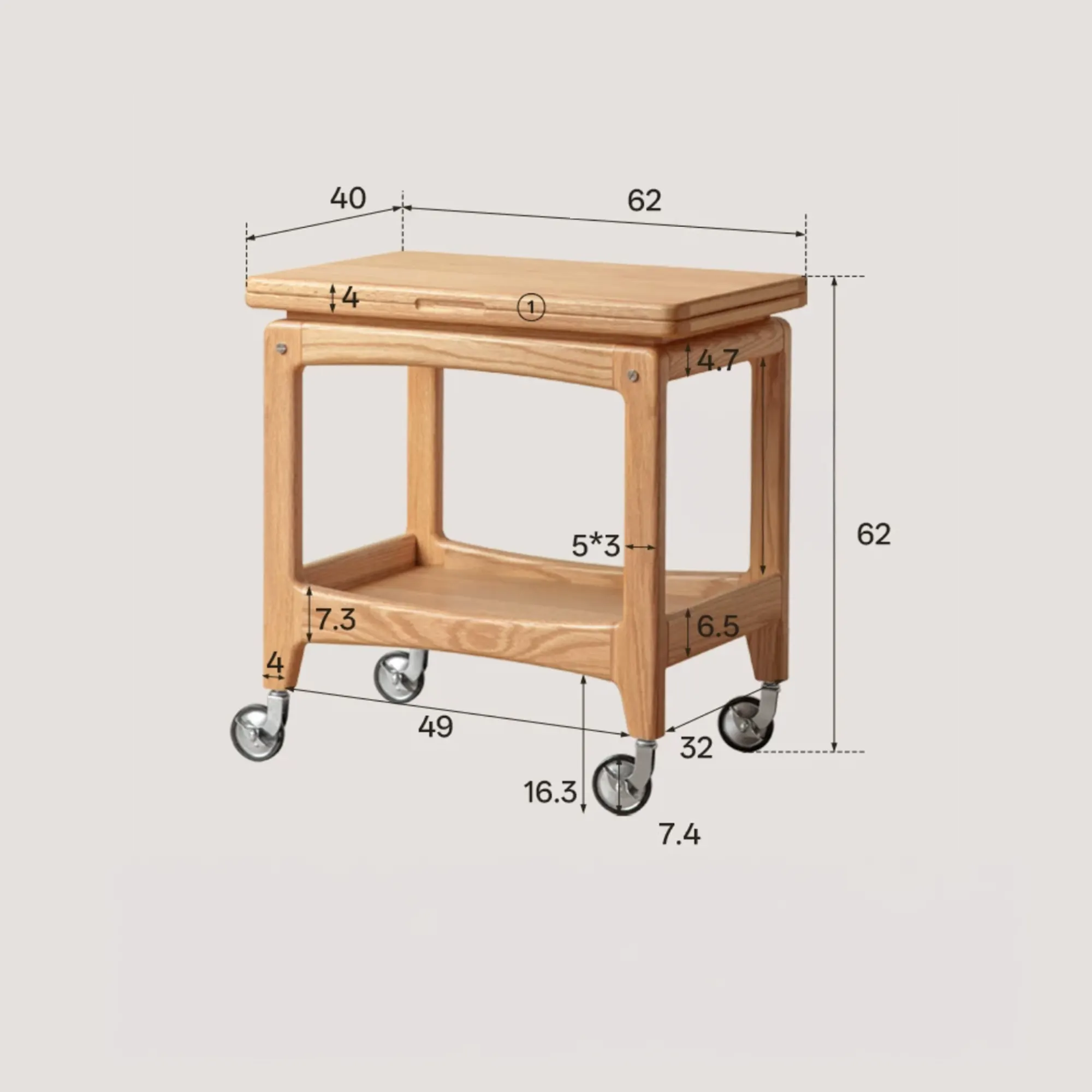 Freddy Folding Trolley Side Table - Oak - 14