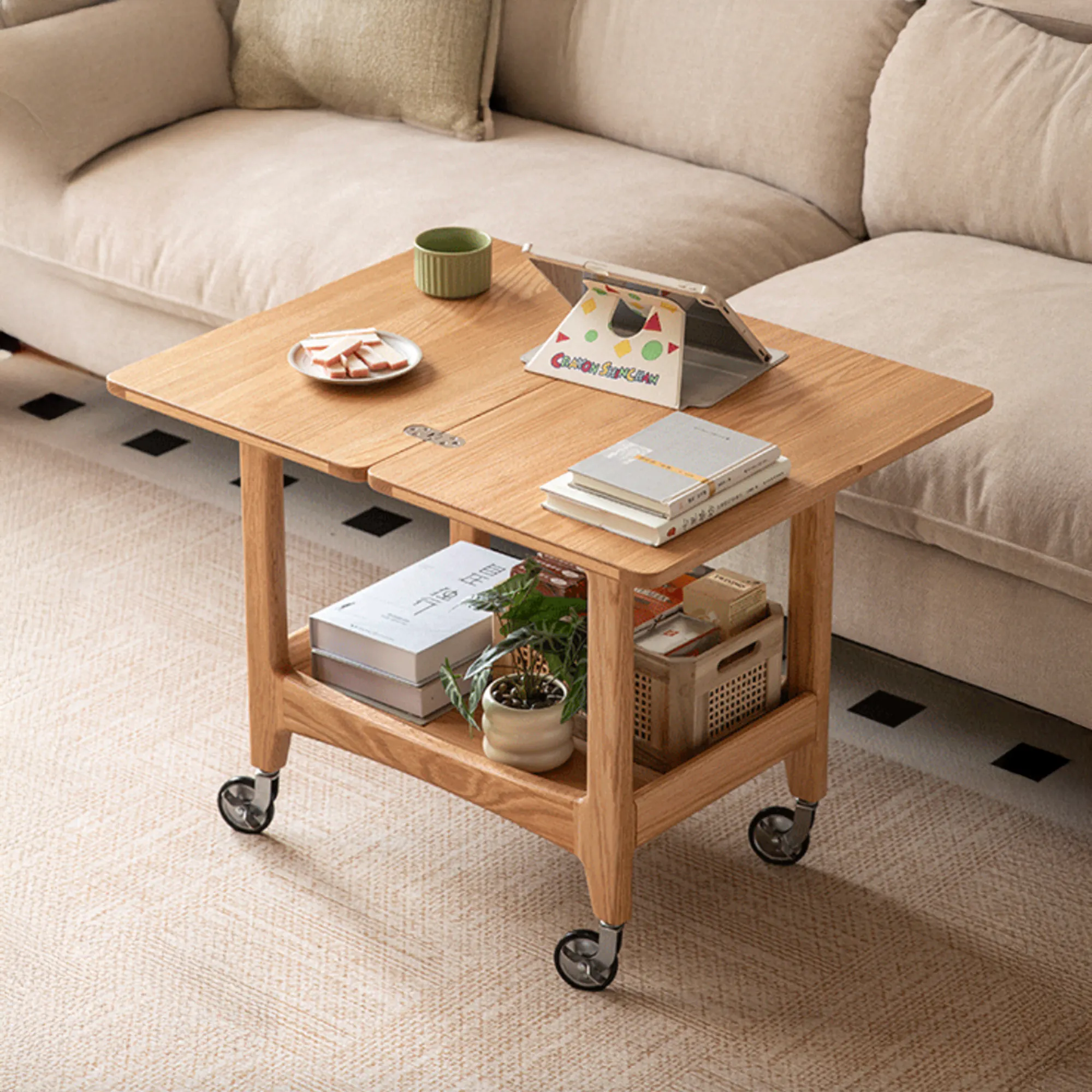Freddy Folding Trolley Side Table - Oak - 10