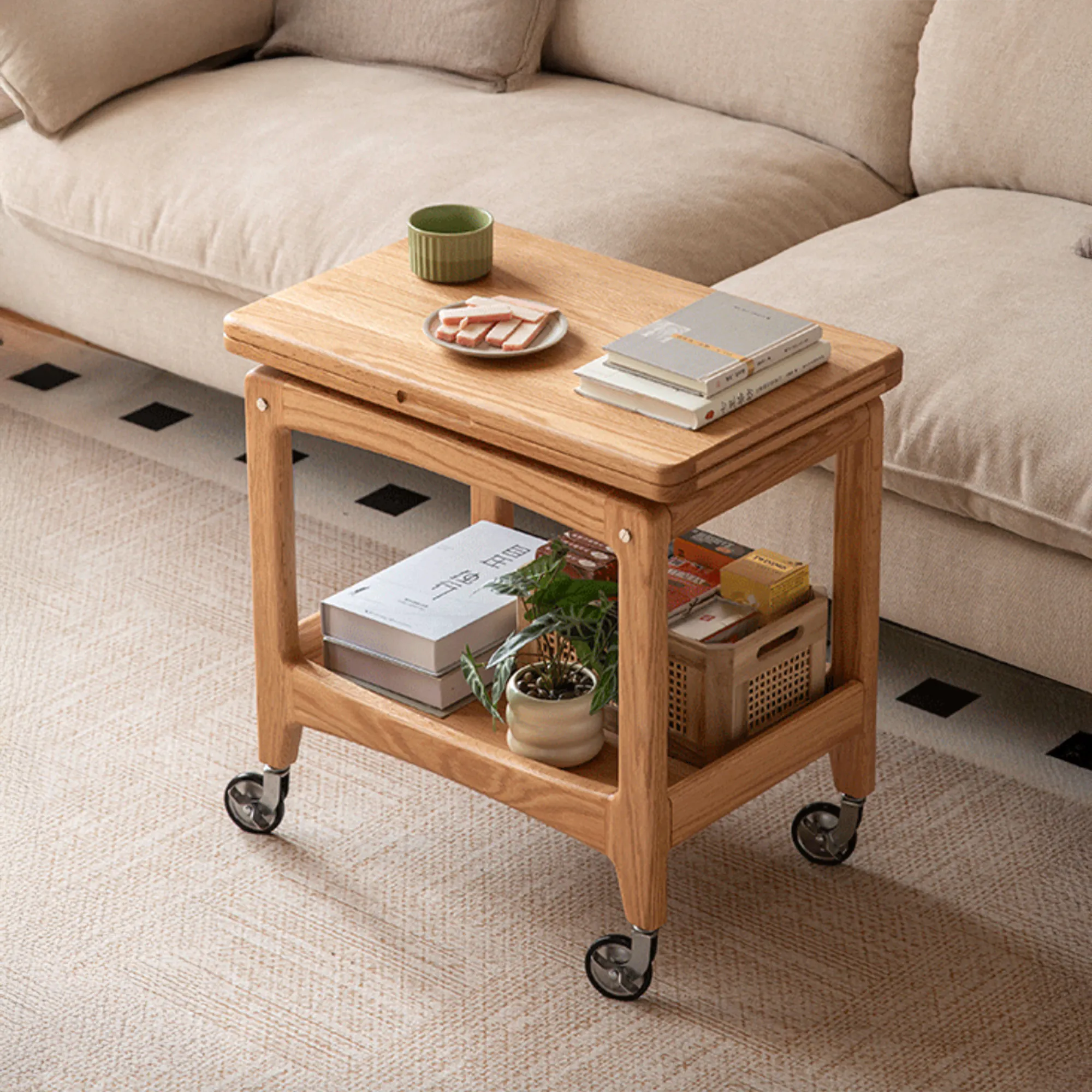 Freddy Folding Trolley Side Table - Oak - 18