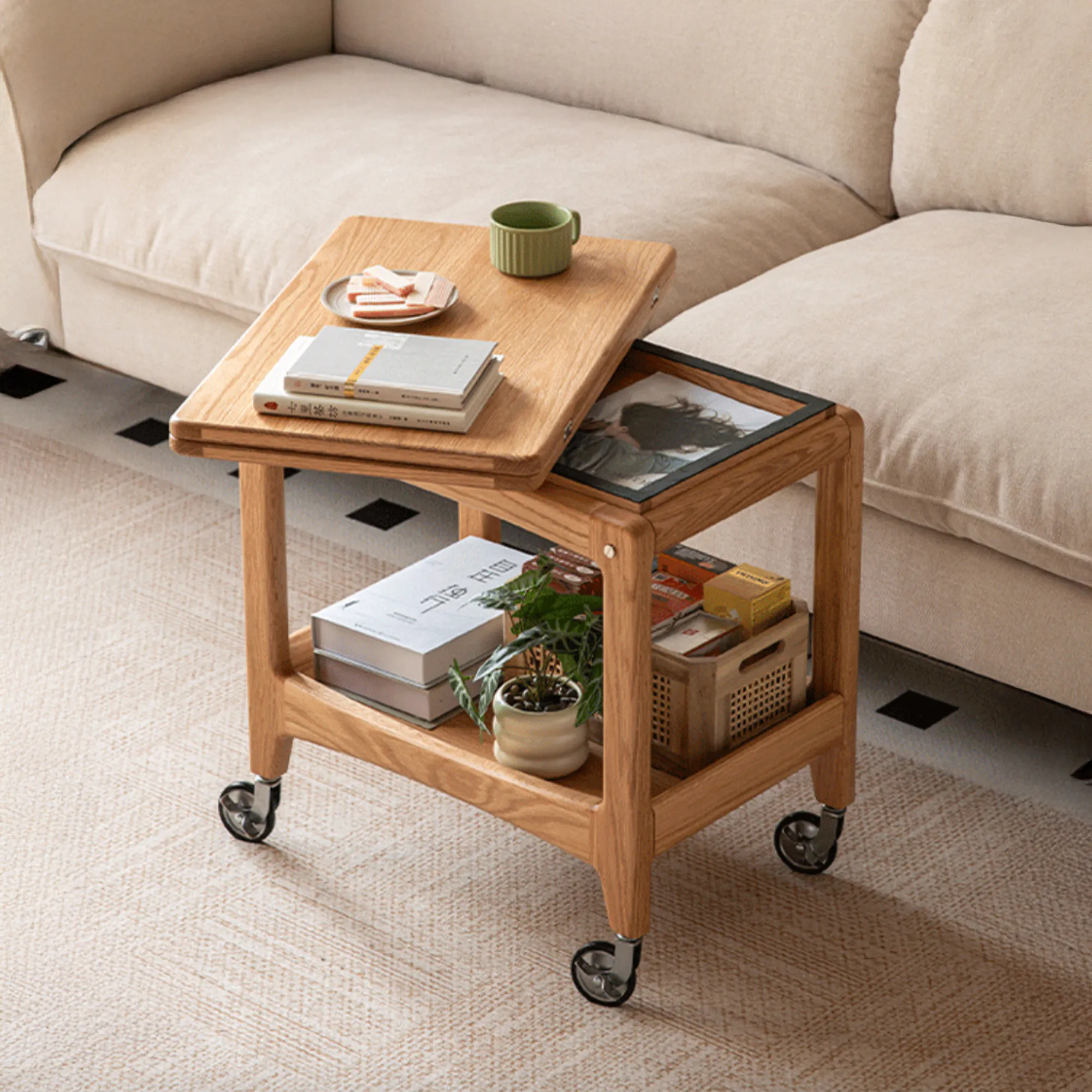 Freddy Folding Trolley Side Table - Oak - 12