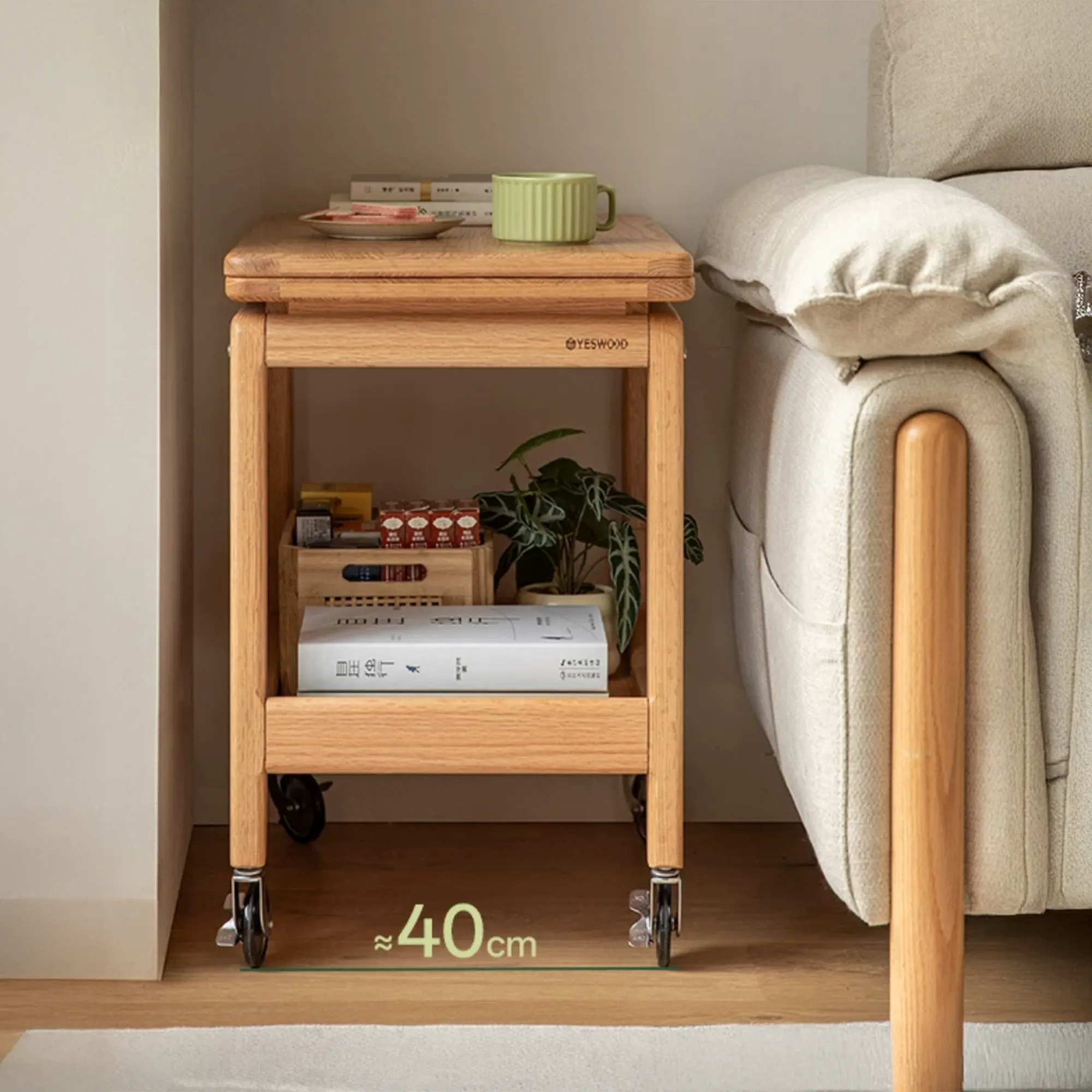 Freddy Folding Trolley Side Table - Oak - 7