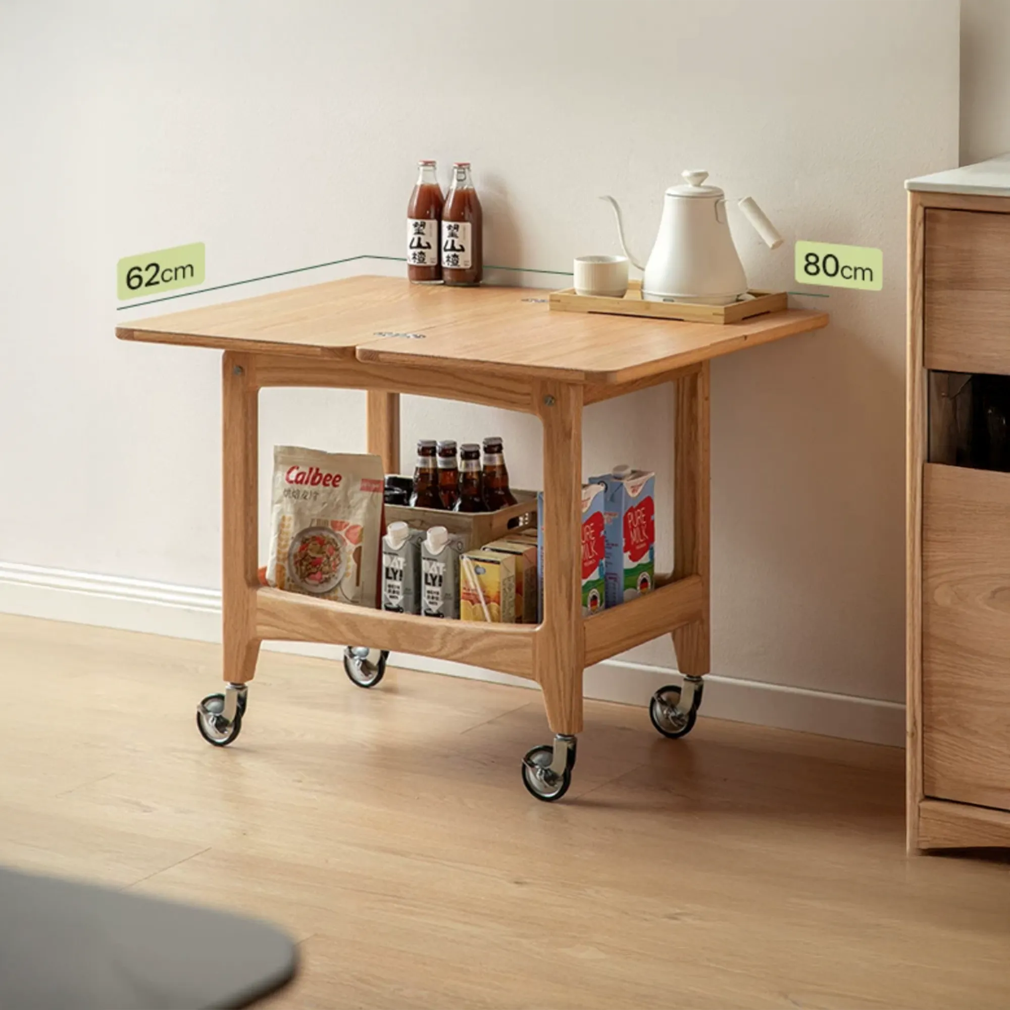 Freddy Folding Trolley Side Table - Oak - 16