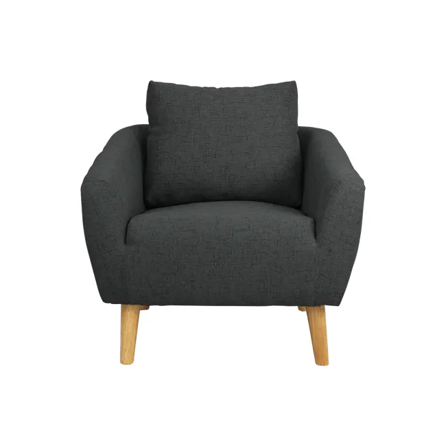 Hana Armchair - Charcoal - 16 - Grey upholstered armchair, wooden legs, textured fabric, modern design, cozy seating