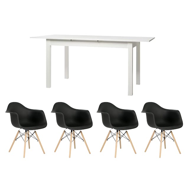 Jonah Extendable Table 1.4m-1.8m in White with 4 Lars Chairs in Natural, Black - 0