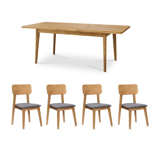 Todd Extendable Dining Table 1.6m-2m with 4 Todd Cushioned Dining Chairs - 1 - Wooden dining table, minimalist design