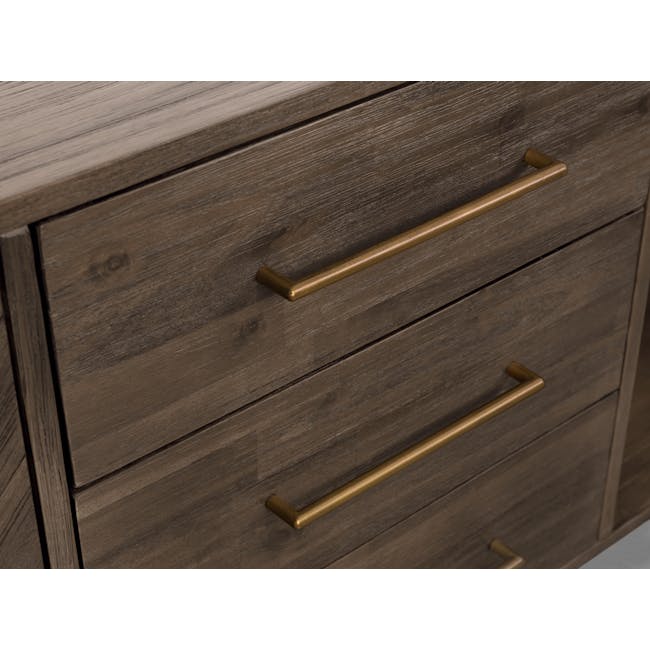 Cadencia 5 Drawer Chest 1m - 4 - Wooden, rustic, polished, dark brown, natural, weathered, aged, textured, grainy, smooth