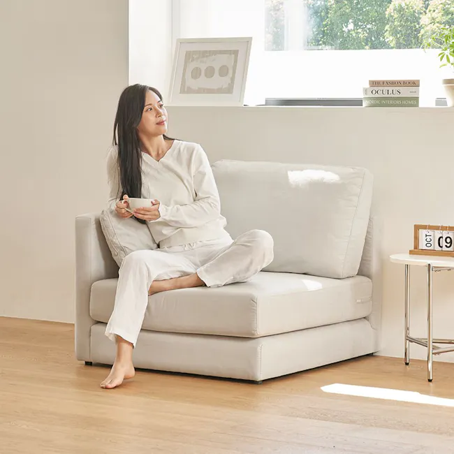 Mara Modular Right Arm Sofa Bed - Ivory (Aquatex Fabric) - 14