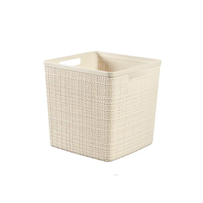 Jute Basket - Off White (3 Sizes) - 2 - Wicker laundry basket, beige color, woven texture, sturdy construction, spacious