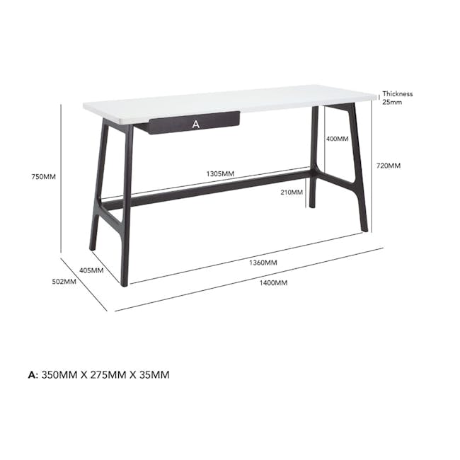 Morey Study Table 1.4m - Black, White, Black Ash - 7