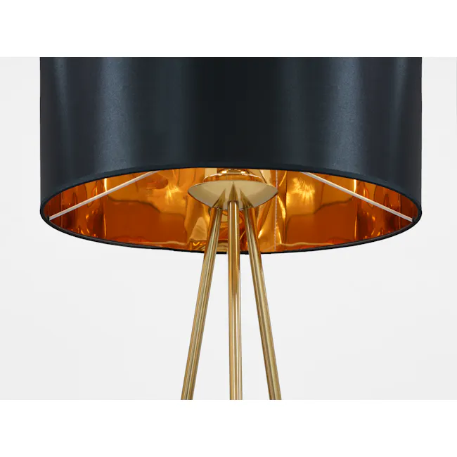 Isabella Floor Lamp - Black, Brass - 3 - Modern lamp with sleek design, black shade, golden base, orange interior, curved