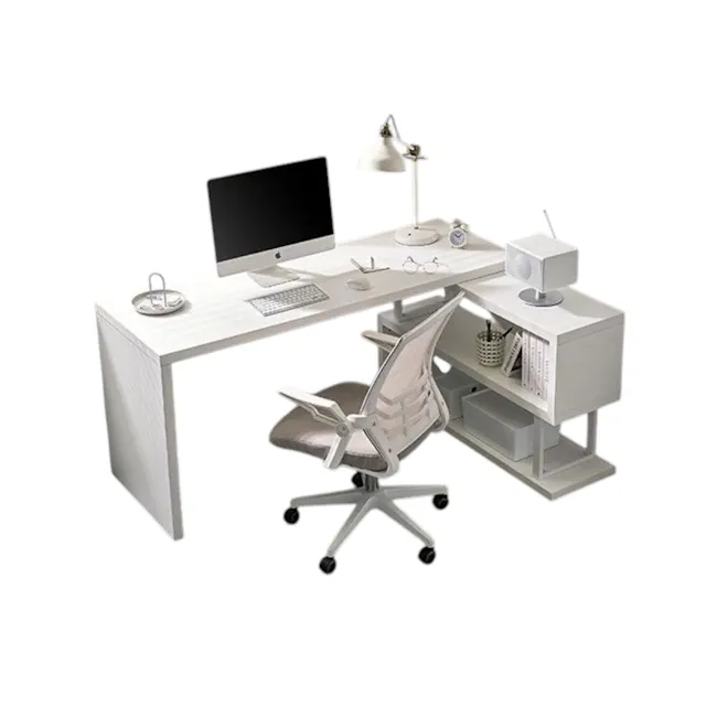 (As-is) Benzo Study Table with Bookshelf 1.6m - White - 1 - 1