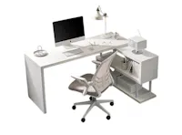(As-is) Benzo Study Table with Bookshelf 1.6m - White - 1