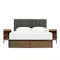 Zephyr 4 Drawer Queen Bed in Walnut, Anthracite Grey with 2 Kyoto Single Shelf Slim Bedside Table in Walnut