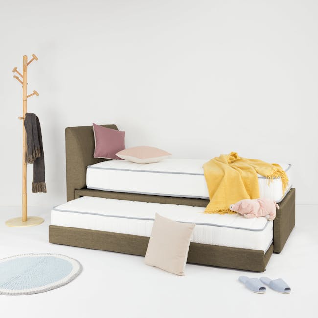 ESSENTIALS Super Single Trundle Bed - Khaki (Fabric) - 12