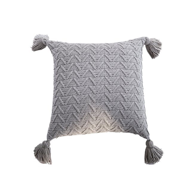 Elly Knitted Cushion with Tassels - Light Grey - 0