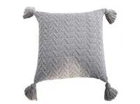 Elly Knitted Cushion with Tassels - Light Grey