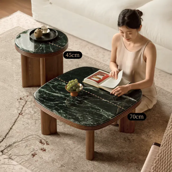 Reign Round Side Table 0.45m - Walnut, Jade (Marble) - 9