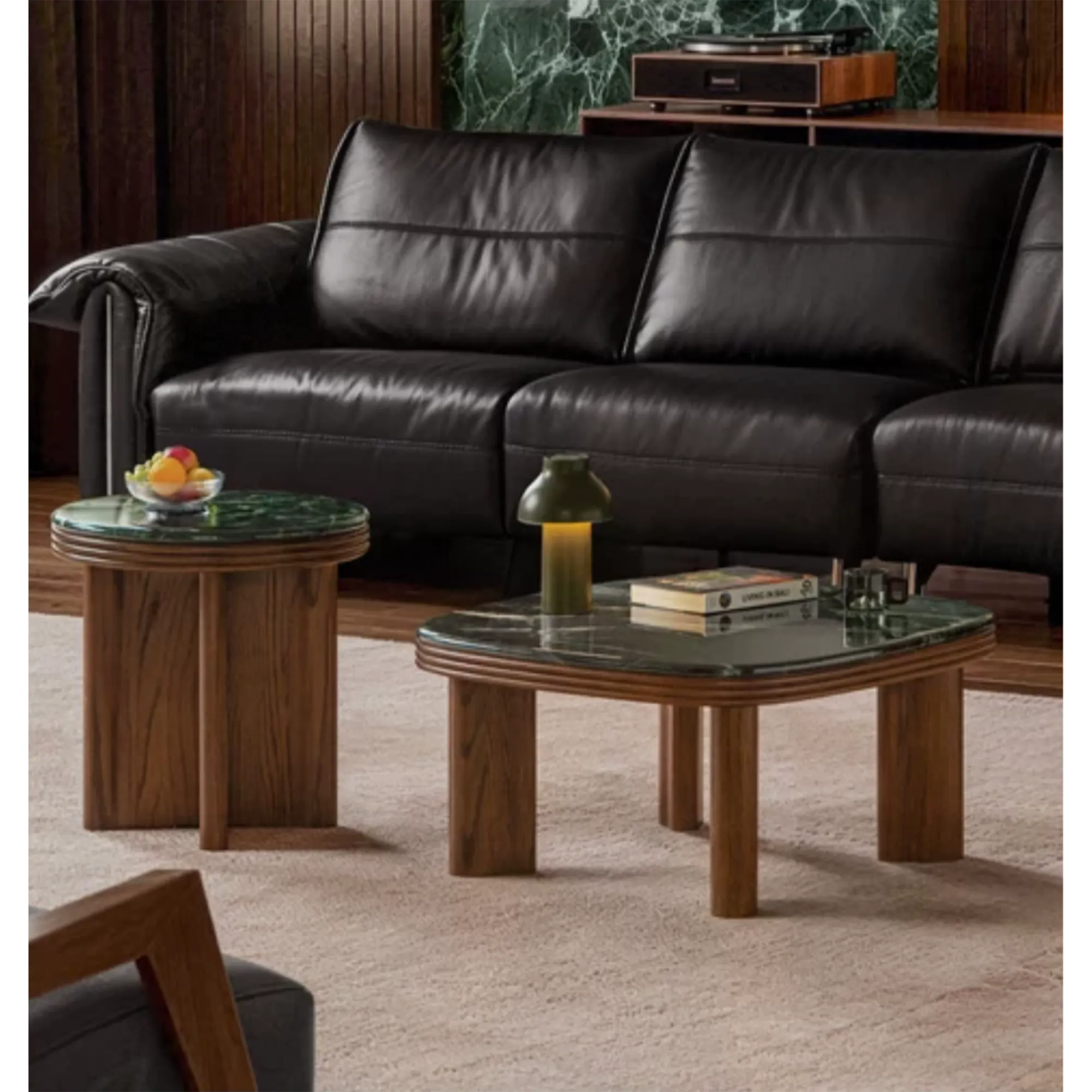 Reign Round Side Table 0.45m - Walnut, Jade (Marble) - 7
