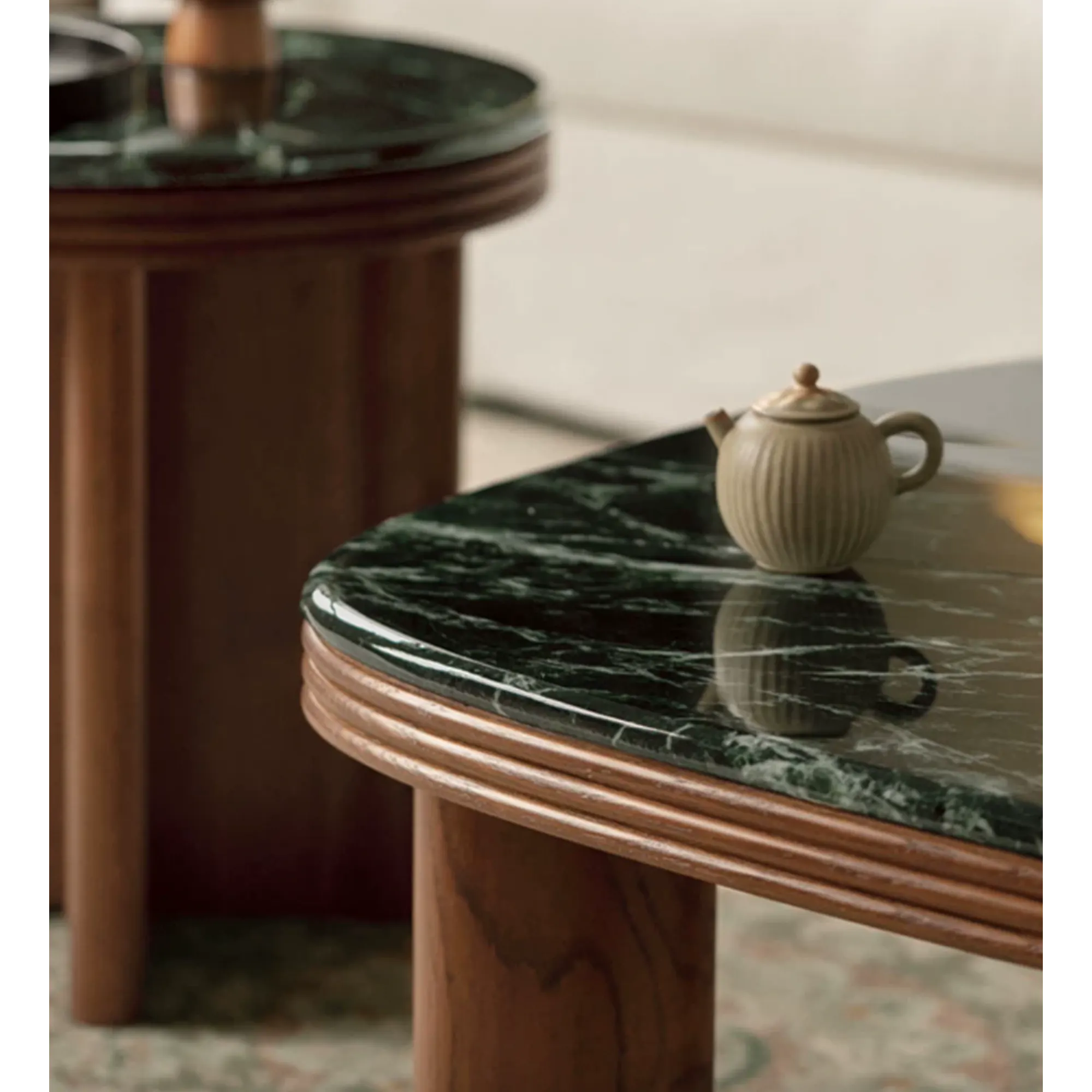 Reign Round Side Table 0.45m - Walnut, Jade (Marble) - 10
