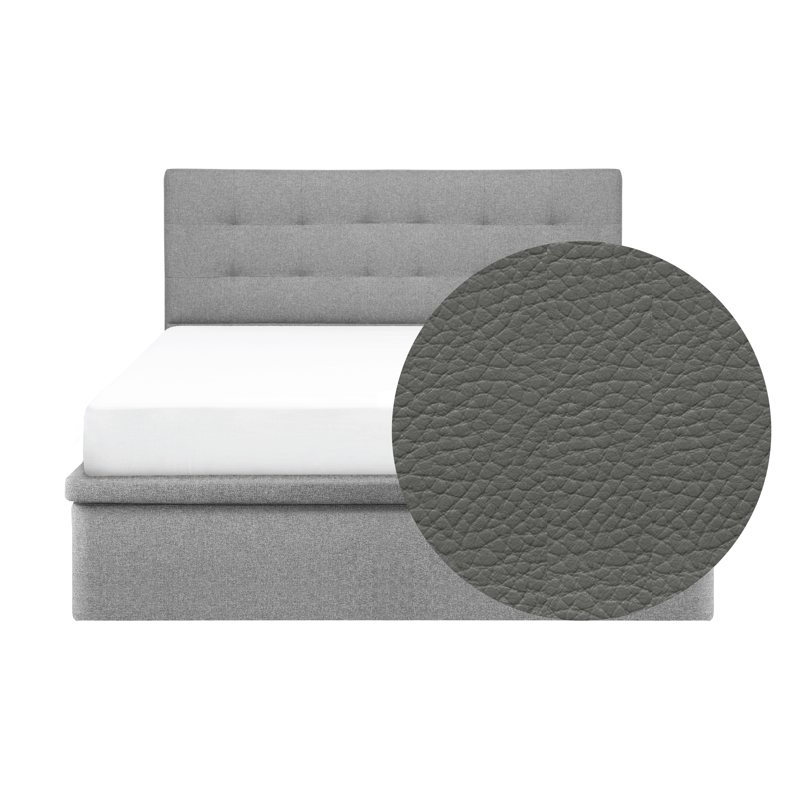 ESSENTIALS Queen Headboard Storage Bed - Stone (Faux leather)