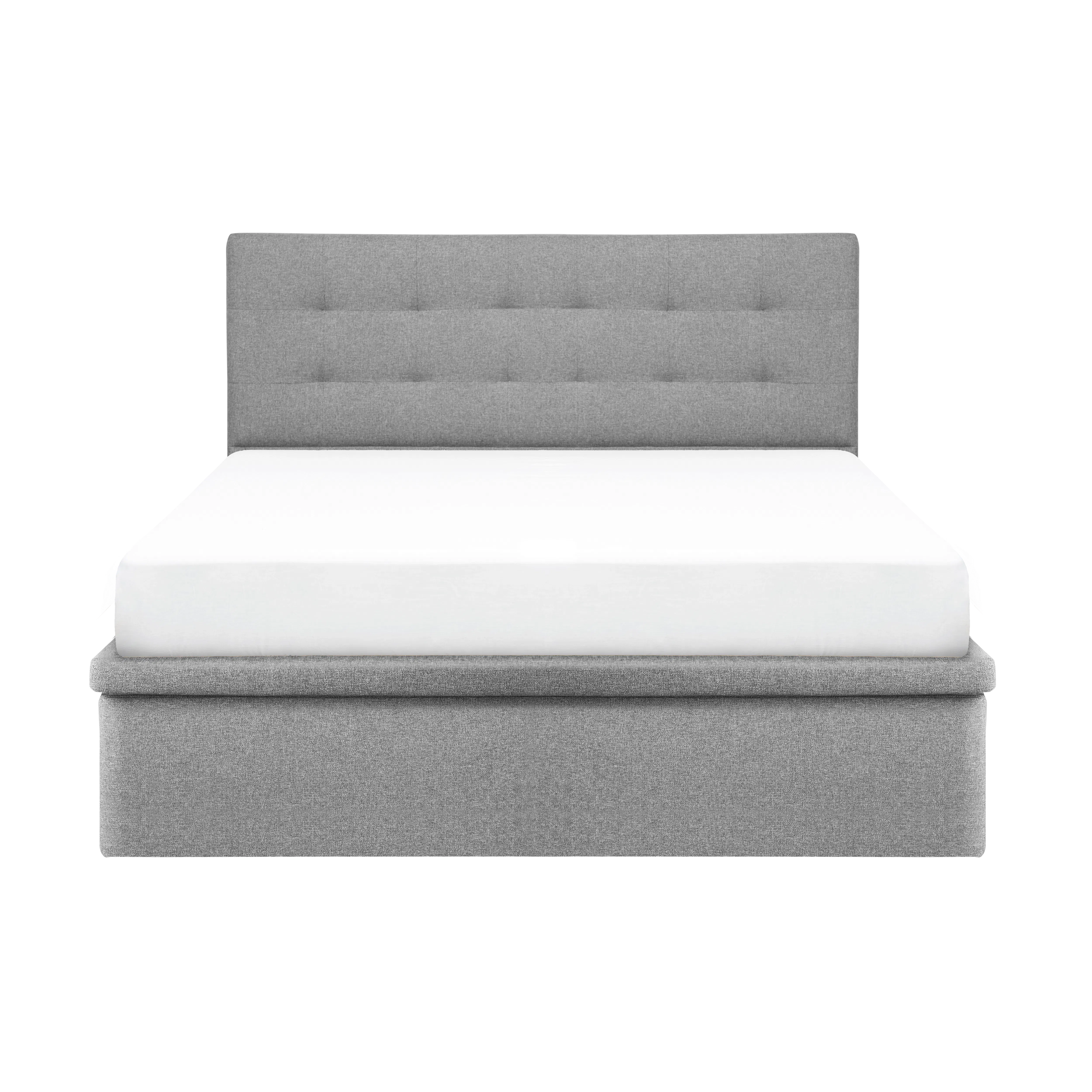 ESSENTIALS Queen Headboard Storage Bed - Stone (Faux leather) - 12 - Modern gray upholstered headboard, minimalist bed