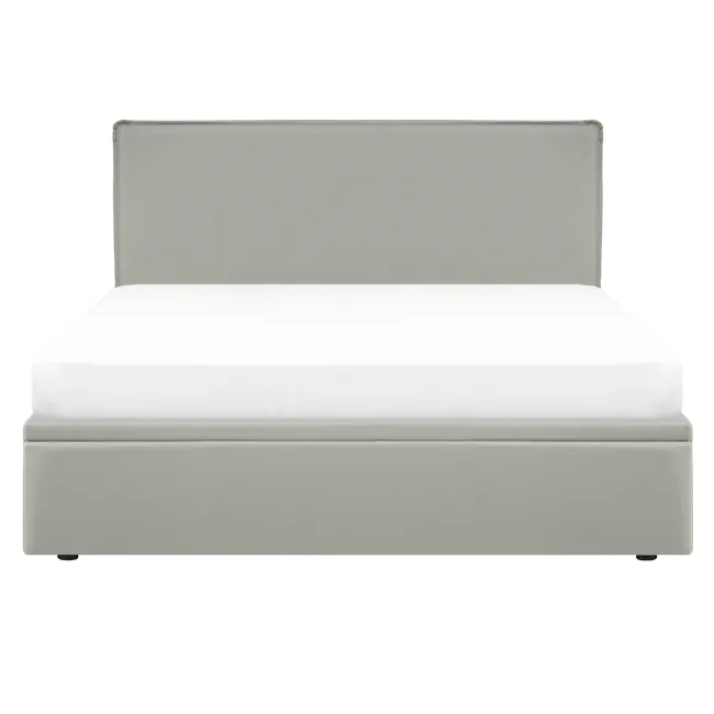 Arthur King Storage Bed - Oslo Grey (Faux Leather) - 1 - Modern minimalist bed frame, light gray upholstered headboard