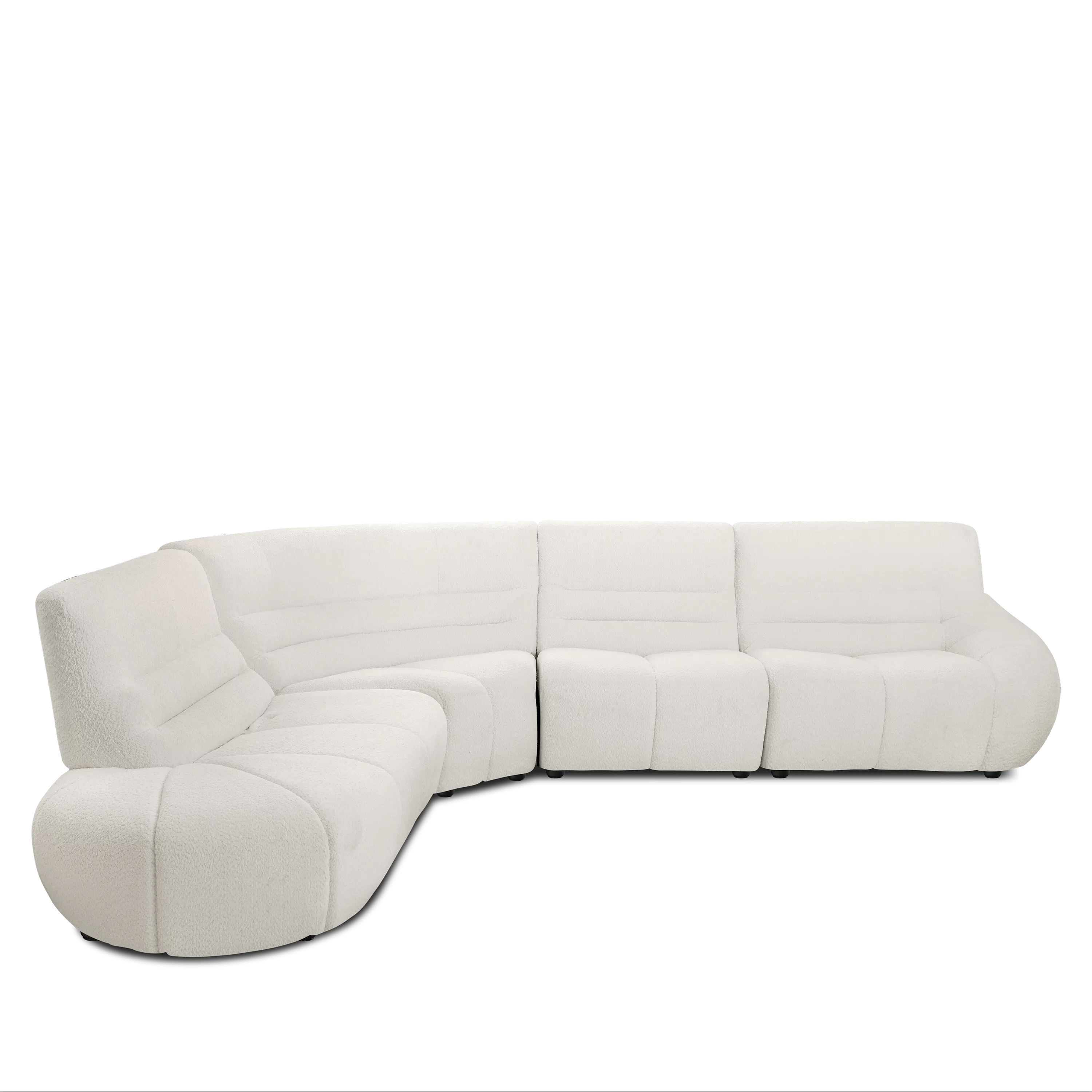 Tara Left Extended Chaise Sofa Unit - Beige - 12 - White plush sectional sofa, modern design, ergonomic shape, soft fabric