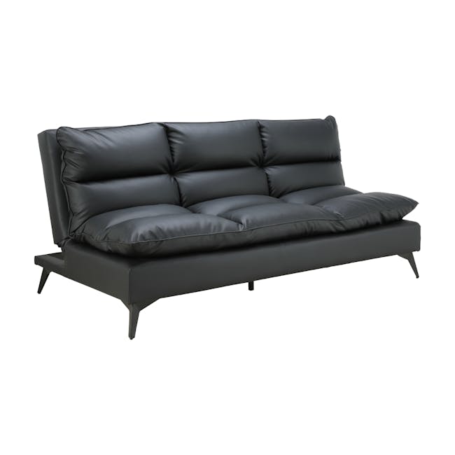 Helge 3 Seater Sofa Bed - Black (Faux Leather) - 7