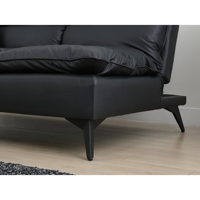 Helge 3 Seater Sofa Bed - Black (Faux Leather) - 5