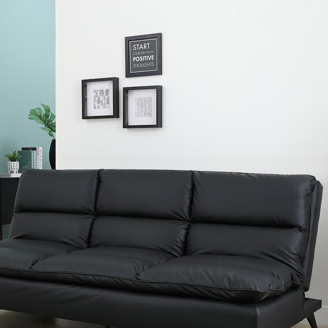 Helge 3 Seater Sofa Bed - Black (Faux Leather) - 4