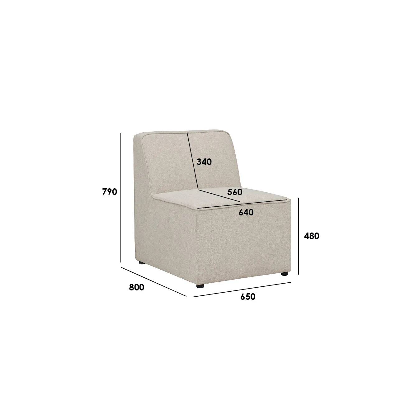 Tony 3 Seater Extended Storage Sofa - 9 - Modern upholstered chair, beige fabric, 790mm seat height, 560mm backrest height