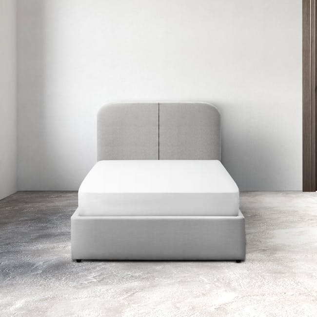 Nolan Single Storage Bed in Silver Fox with 1 Bowen Bedside Table in White, Oak - 2