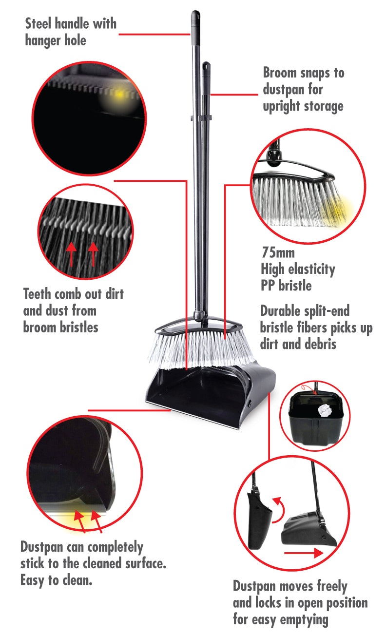 Swivel Dustpan and Broom Set Red, Houze HipVan