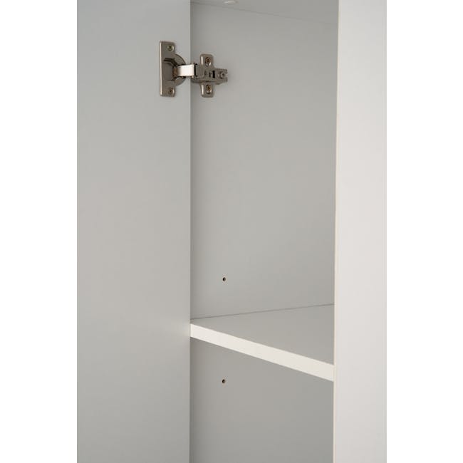 Miah 3 Door Wardrobe with Open Shelves - White - 22 - Metallic hinge, white wall, minimalist design, open door, simple
