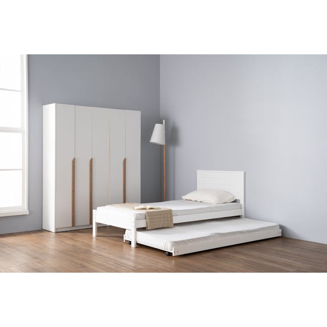 Miah 3 Door Wardrobe with Open Shelves - White - 7 - Modern minimalist bedroom, white bed frame, wooden accents, light gray