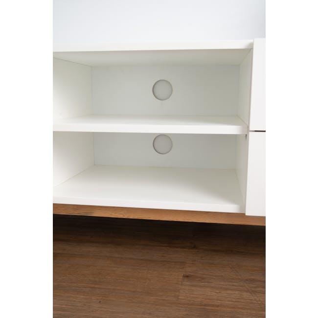 (As-is) Aalto TV Cabinet 1.6m - White, Natural - 15 - 62 - White empty shelves, minimalist design, clean lines, simple